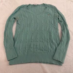 Lacoste Women's Teal V-Neck Knit Sweater